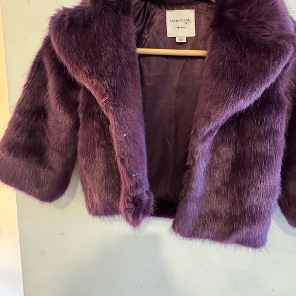 Habitual Girl Plum Purple Faux Fur Coat - Size 4/5 - Picture 5 of 12